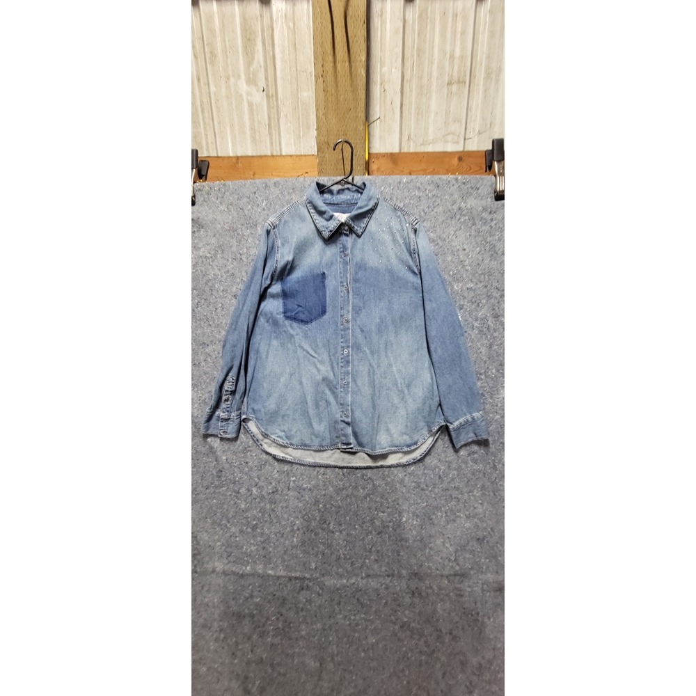 Jessica Simpson Women's Denim Light Wash Long Sleeve‎ Button-Up Shirt Size L